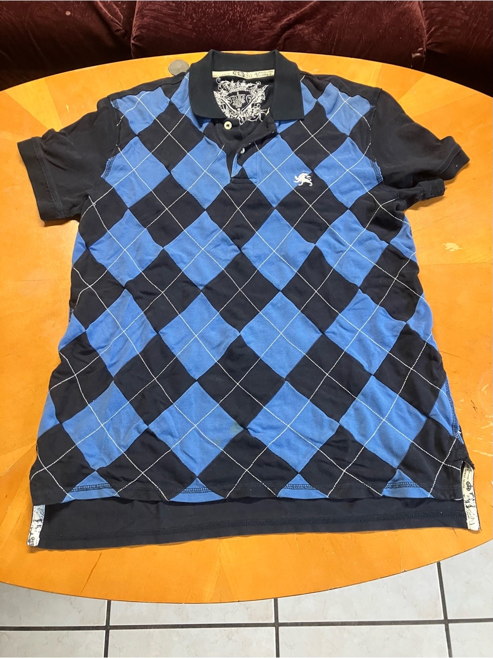 Vintage Y2K 2000s Express Blue Black Argyle Polo S